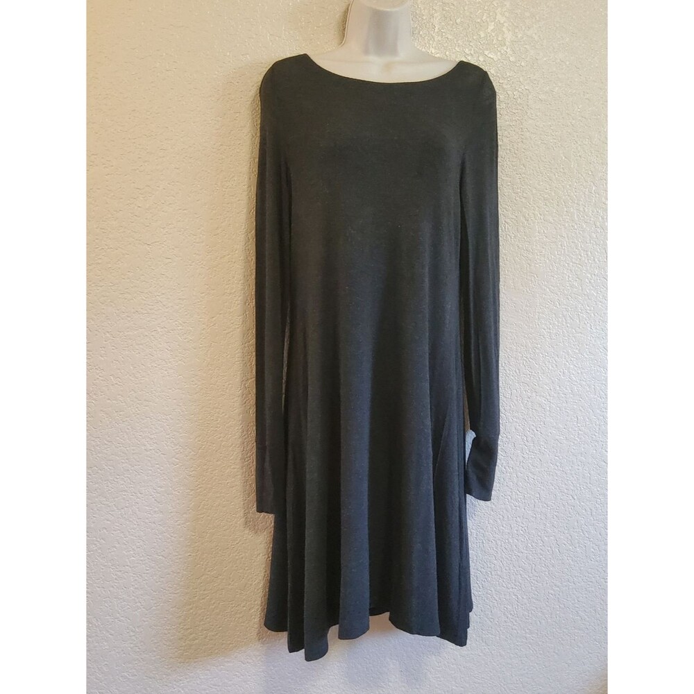 EILEEN FISHER Long Sleeve Viscose Spandex Jersey Midi  Dress XS Grey